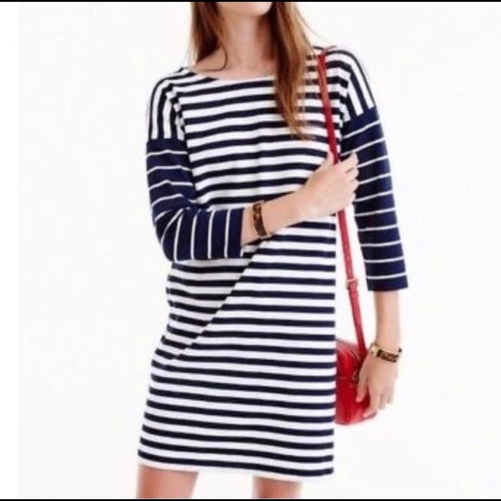 J. Crew Blue & White Stripe 3/4 Sleeve Nautical T-Shirt‎ Jersey Dress